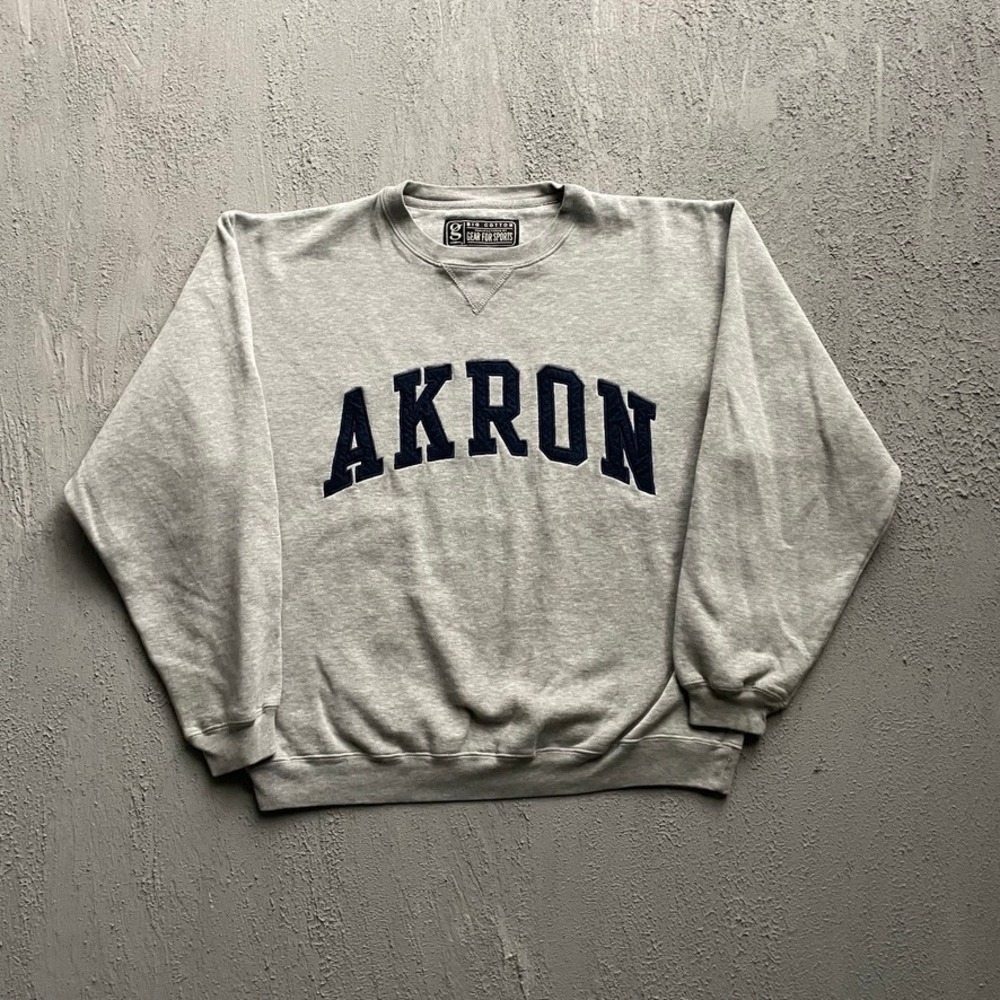 Vintage Akron University Sweatshirt Mens Small Grey 90s Gear For Sports